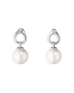 Georg Jensen 18K White Gold Magic Cultured Freshwater Pearl & Diamond Drop Earrings