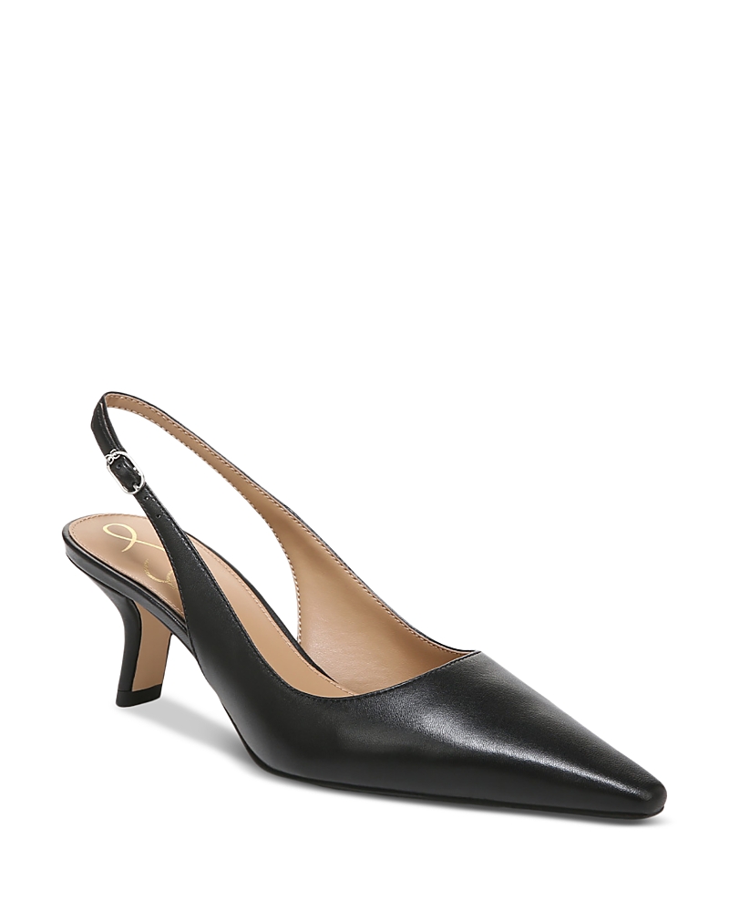 Sam Edelman Women's Bianka Pointed Toe Light Black Kitten Heel Slingback Pumps In Black Leather