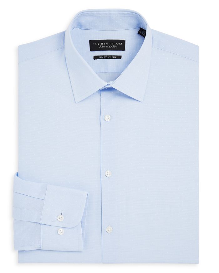 The Men's Store at Bloomingdale's Slim Fit Blue Dobby Stretch Dress