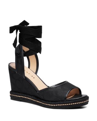 COACH Women's Page Signature Ankle Tie Wedge Sandals