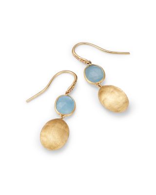 18K Yellow Gold Siviglia Aquamarine &amp; Diamond Textured Bead Drop Earrings