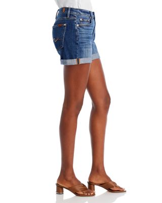 Cotton Blend Mid Rise Rolled Cuff Shorts in Broken Twill