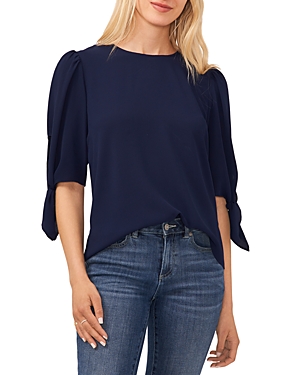 Cece Tie Sleeve High-low Blouse In Navy