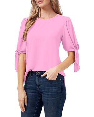 Cece Tie Sleeve High-low Blouse In Bright Peony
