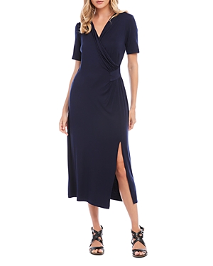 Shop Karen Kane Faux Wrap Midi Dress In Navy