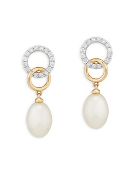 Bloomingdale's - Cultured Freshwater Pearl & Diamond Circle Drop Earrings in 14K Yellow Gold - 100% Exclusive