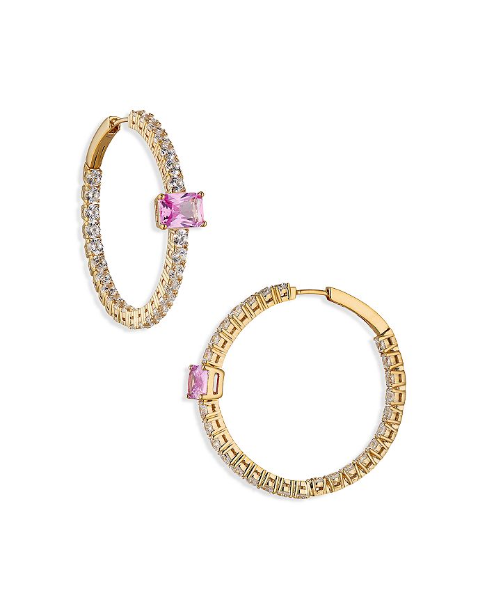 Shop Nadri Tennis Inside Out Stone Hoop Earrings In Pink/gold