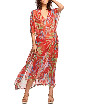 Shop Ramy Brook Kramer Printed Cover Up Maxi Dress In Red Ribbon