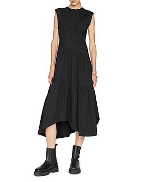 Frame Asymmetric Gathered Cotton-seersucker Dress In Noir