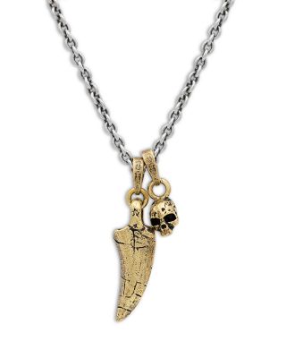 John Varvatos - Artisan Sterling Silver & Brass Tooth & Skull Pendant Necklace, 24"