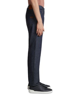 Slim Fit Cotton & Linen Jeans in Dark Blue