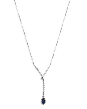 Bloomingdale's - Blue Sapphire & Diamond Lariat Necklace in 14K White Gold, 18" - 100% Exclusive