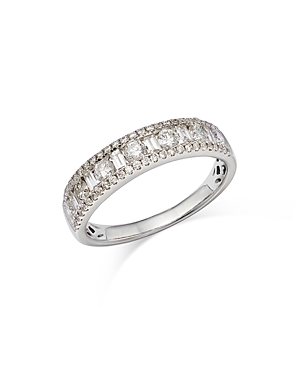 Bloomingdale's Diamond Baguette & Round Triple Row Ring in 14K White Gold, 0.84 ct. t.w. - 100% Excl