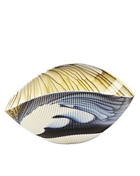 Global Views - Pleated Glass Bowl in Amber/Blue Filigree, Large