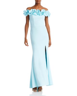 Aqua Ruffled Off The Shoulder Formal Dress In Pine | ModeSens