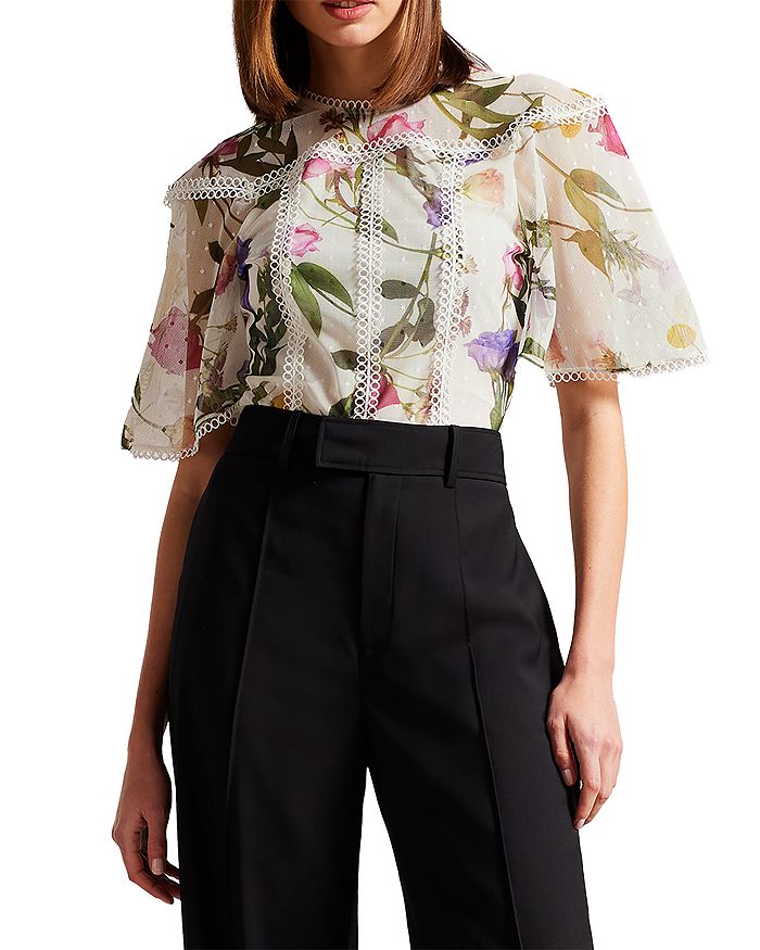 Ted Baker Arelln Floral Print Lace Trim Blouse