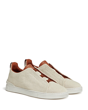 Shop Zegna Men's Canvas Triple Stitch Low Top Sneakers In Light Beige