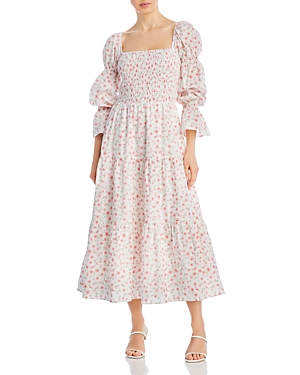 Lucy Paris Smocked Floral Print Tiered Cotton Dress
