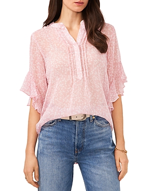 Vince Camuto Plus Size Ruffle Sleeve Henley Blouse In Dusty Blush