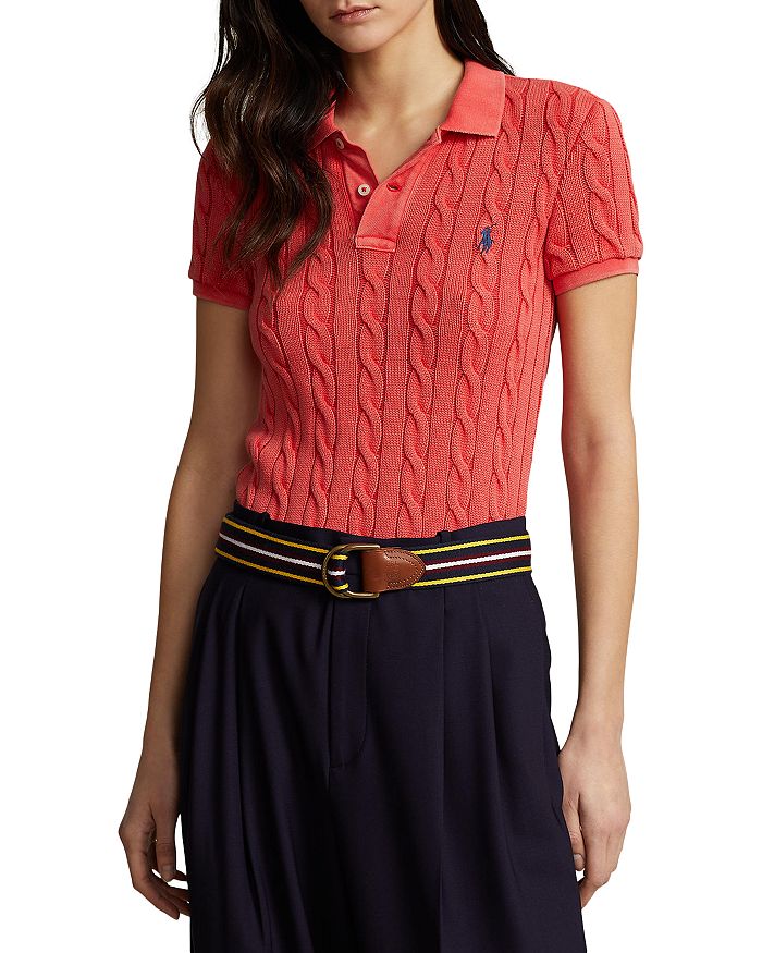 Ralph Lauren Women's Slim Fit Cable-Knit Polo Shirt - Size Xxs in Red