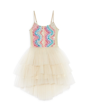 Tutu Du Monde Girl's Gold Dust Multicolor Embroidered Sequined High-low Dress In Sand Shimmer