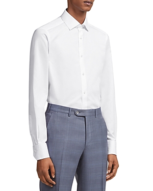 Zegna Micro Striped Trecapi Tailored Fit Long Sleeve Shirt In White
