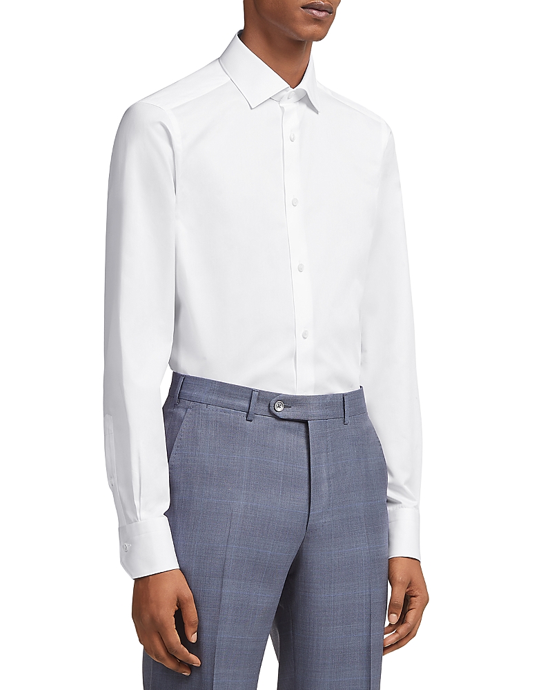 Zegna Micro Striped Trecapi Tailored Fit Long Sleeve Shirt In White