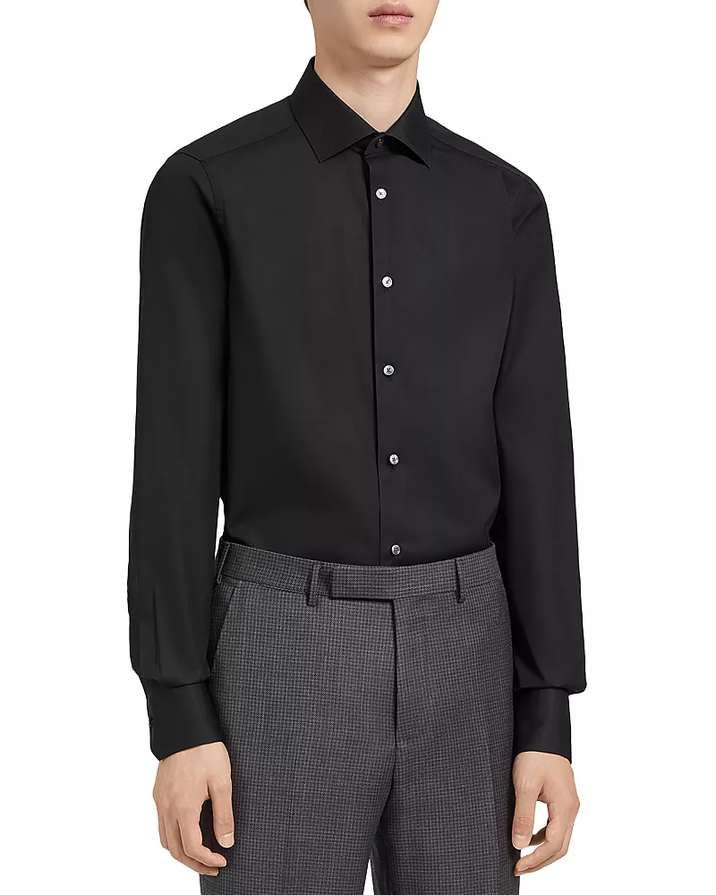Zegna Black Trofeo Long Sleeve Tailored Fit Shirt