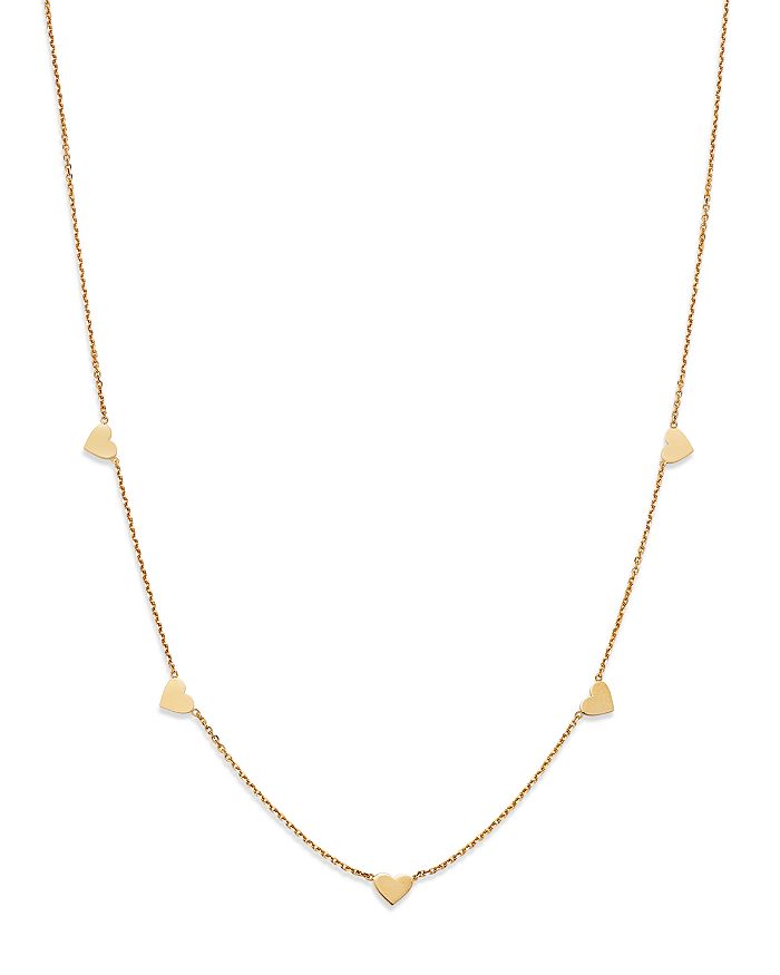 Moon & Meadow 14K Yellow Gold Heart Station Necklace, 18