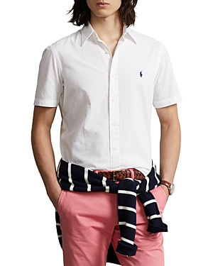 Shop Polo Ralph Lauren Cotton Classic Fit Seersucker Short Sleeve Shirt In White