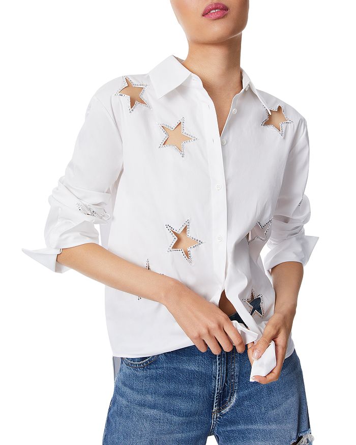 Alice and Olivia Finely Embellished Cutout Shirt | Bloomingdale's