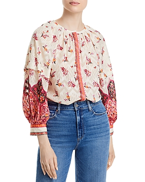 Kobi Halperin Rey Floral-print Button-down Jacquard Blouse In Ivory Multi