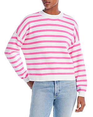 Aqua Cotton Stripe Drop Shoulder Sweater - 100% Exclusive In Pink/white