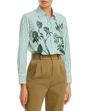 Green Botanical Print Stripe Shirt