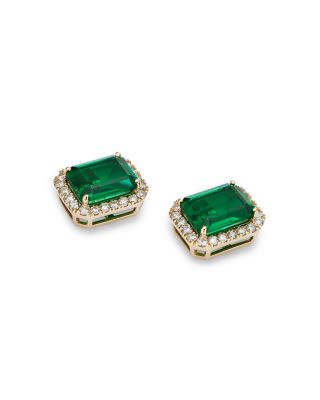 Emerald and Diamond Stud Earrings in 14K Yellow Gold 