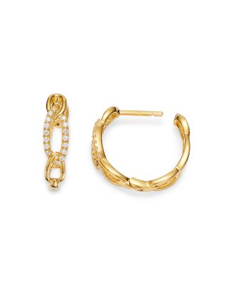 Diamond Chain Link Small Hoop Earrings in 14K Yellow Gold, 0.25 tcw 