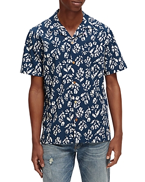 Scotch & Soda Abstract Floral Print Relaxed Fit Button Down Camp Shirt In Combo
