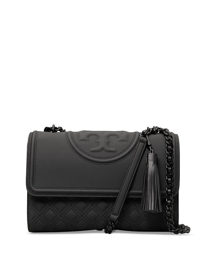 Shop Tory Burch Fleming Medium Quilted Leather Convertible Shoulder Bag In Matte Black