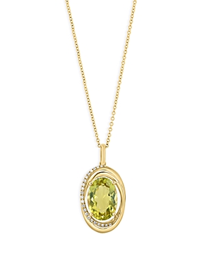 Bloomingdale's Lemon Quartz & Diamond Accent Pendant Necklace 14k Yellow Gold, 16-18 - 100% Exclusive In Green/gold