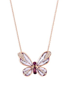 Bloomingdale's - Pink Amethyst, Rhodolite & Diamond Pendant Butterfly Necklace in 14K Rose Gold, 16-18" - 100% Exclusive