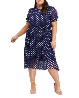 Estelle Plus Spot Print Dress In Navy/milk
