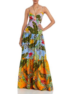 white christmas dresses Farm Rio Women's Cut-Out Organic Cotton Midi Dress main image 1