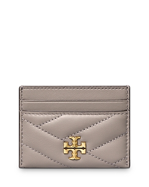 Tory Burch Kira Chevron Leather Card Case In Gray Heron/gold