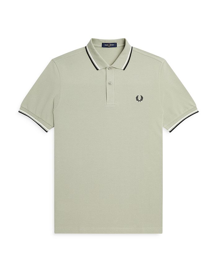 Fred Perry Twin Tipped Slim Fit Polo In Seagrass/white