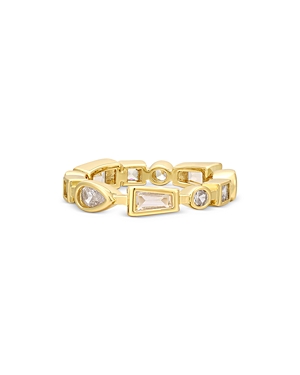Luv Aj Bezel Stone Band Ring in Gold Tone, Set of 2