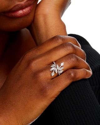 Diamond Leaf Bypass Ring in 14K White Gold 1.50 tcw