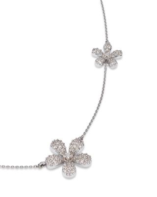 Diamond Flower Station Necklace in 14K White Gold, 0.50 tcw 