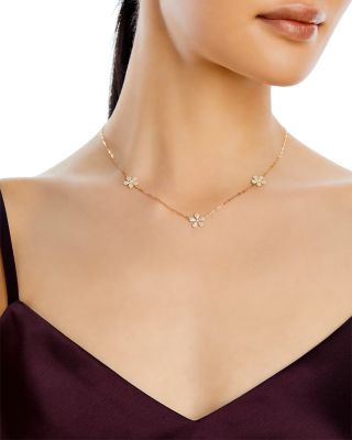 Diamond Flower Station Necklace in 14K Yellow Gold, 0.50 tcw 