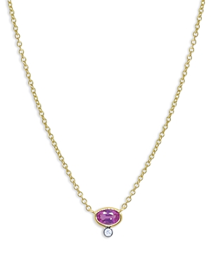 14K Yellow Gold Diamond (0.01 ct. t.w.) & Pink Sapphire (0.25 ct. t.w.) Necklace, 18