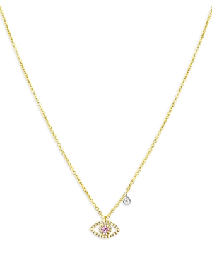 Meira T 14K Yellow Gold Diamond (0.11 ct. t.w.) & Pink Sapphire (0.02 ct. t.w.) Evil Eye Pendant Necklace, 18